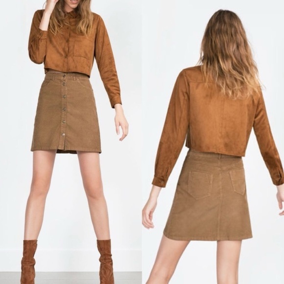 Zara Corduroy Skirt Women’s M Brown Button Front Academia Chocolate Western Boho - Picture 3 of 16